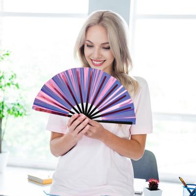 Holographic Folding Fan Portable Iridescent Handheld Fan Summer Cooling Fan Decoration