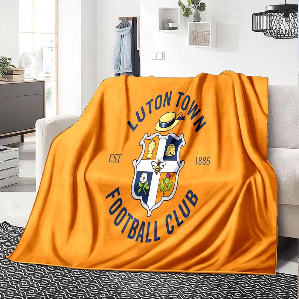 Luton Town Crest Flannel Blanket, Soft Polyester, Modern Design, All-Season for Camping, Travel, Gifts for holidays or birthdays