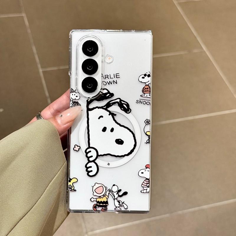 Cute Cartoon Snoopy Illustration Folding Magsafe Wireless Charge Case For Samsung ZFold 3 4 5 6 7 ZFold7 Funny Snoopy Magnetic