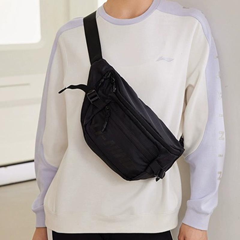Li-Ning Portable Lightweight Trendy Fashion Oxford Crossbody Bag Unisex Bags Classic-Black Ivory-White XMX021-1
