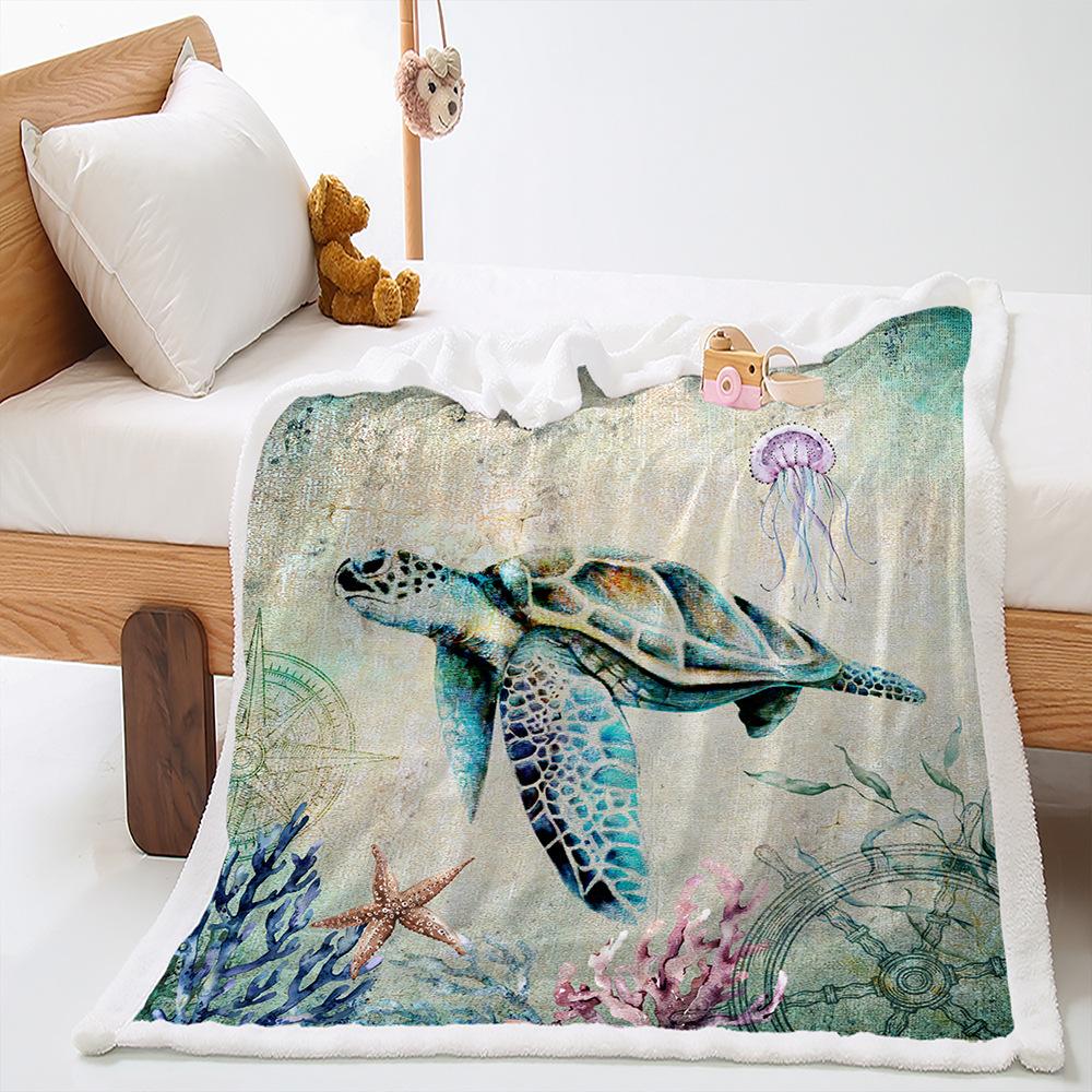 Digital Printed Cover Blanket Turtle Marine Animal Thickened Lamb Down Crystal Plush Blanket