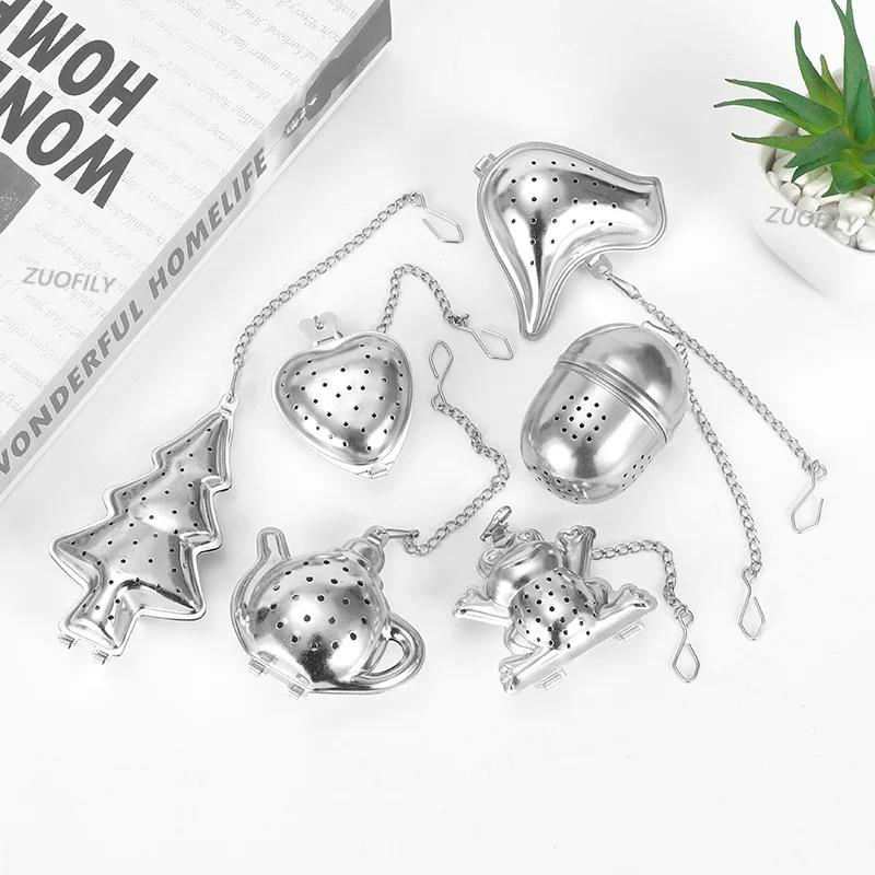 New Stainless Steel Tea Infuser Teapot/Heart/Bird/Frog/Tree/Star Shaped Mesh Strainer Coffee Herb Spice Diffuser With Dish Tray