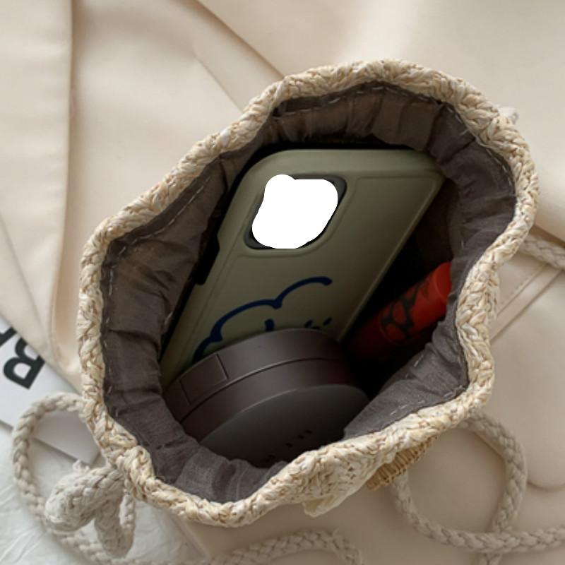 Damen Tasche Sommer Strand Stroh Taschen Klassische Textur Sonnenblume Kordelzug Gewebte Eimer Crossbody Schulter Messenger