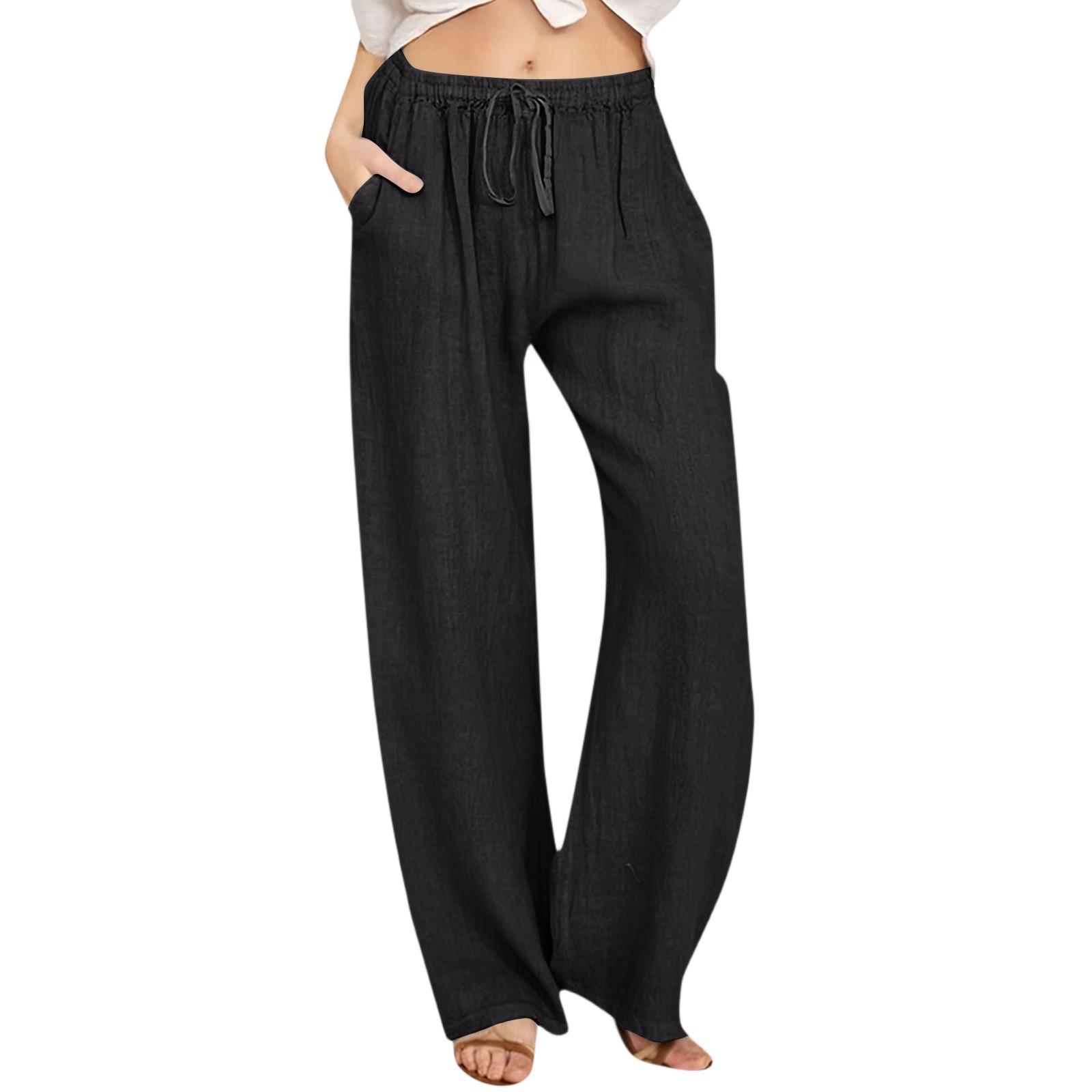 

Женские модные свободные повседневные однотонные брюки с высокой посадкой и широкими штанинами, повседневные брюки с карманами L чёрный