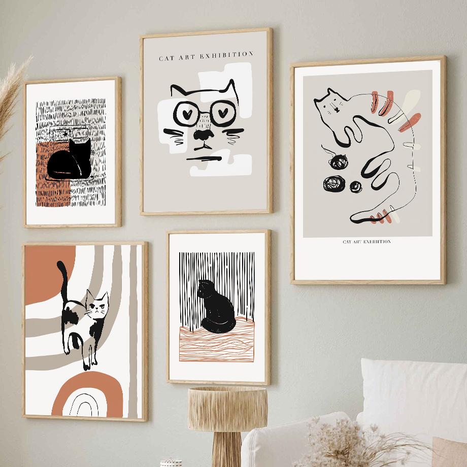 Schwarze Katze Linie Streifen Abstrakte Minimalismus Wand Kunst Leinwand Malerei Nordic Poster Und Drucke Wand Bilder Für Wohnzimmer Dekor