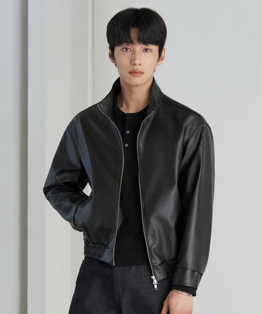 HYOJI 26 Fw Leather High-Neck Blouson Crop Jacket (Black)