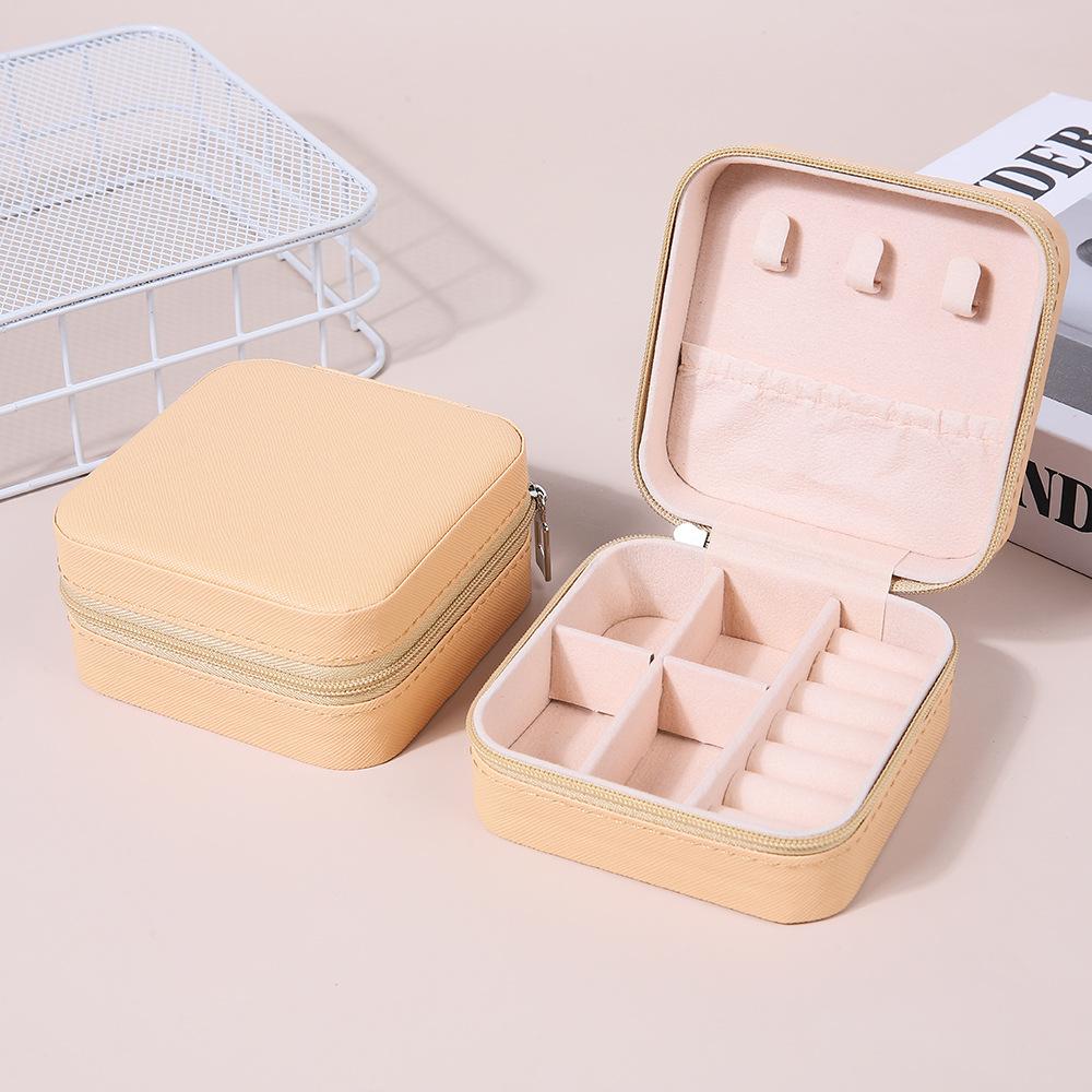 Mini-Schmuckaufbewahrungsbox, Reise-Schmuckschatulle für Ohrringe und Halsketten, kompakte Ringverpackung, Reißverschluss, Clamshell-Schmuckschatulle
