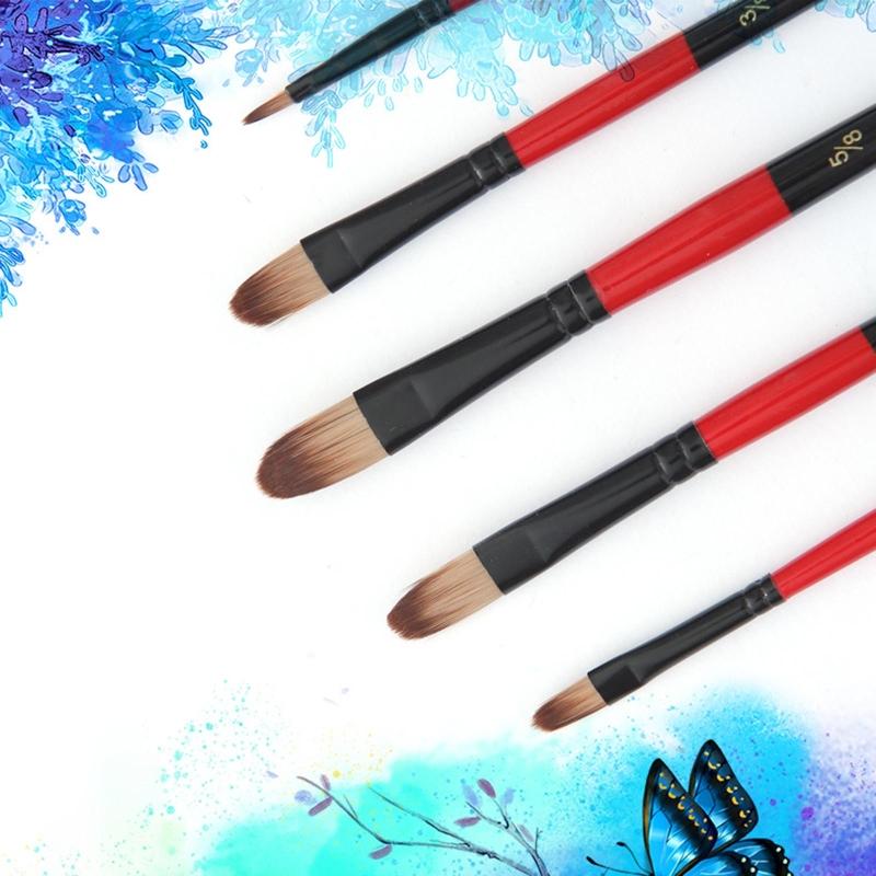 5 Pcs Nylon Hair Painting Brush Set Professional Painting Kits Round Pointed Tip Paintbrushes with Synthetic Nylon Tips