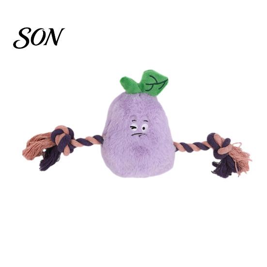 Pet Anxiety Relief Toy Stuffed Vegetable Dog Toy, Interactive Squeaky Chew Plush Carrot Eggplant Green Pepper with Rope Arm for Tug-of-war,
