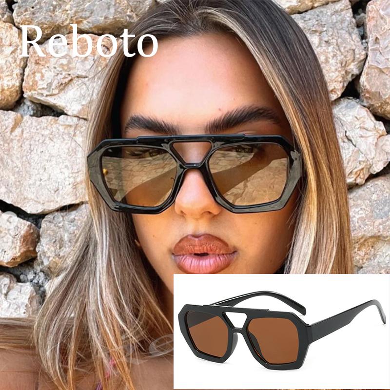 Black Brown Square Sunglasses Women Luxury Retro Double Bridges Polygon Sunglasses Female Thick Frame Eyewear Shades UV400