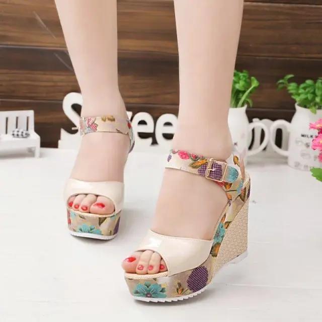 Maogu Summer Platform Wedges Heel Casual Shoes Woman Floral Super High Heels Sandalias Zapatos Mujer 2024 Women Open Toe Sandals