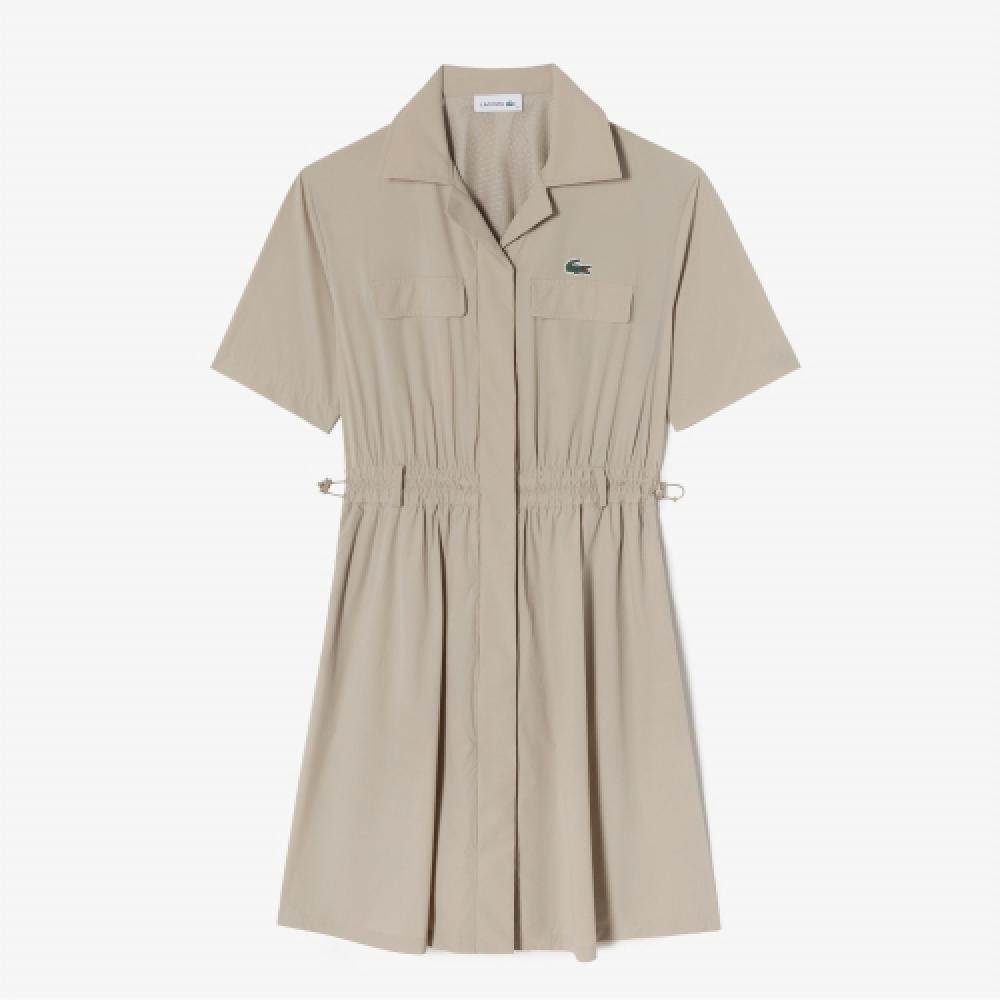 

LACOSTE Женское тканое платье с воротником и короткими рукавами [Бежевый]