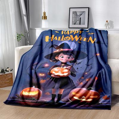 1 Stück Hexe Mond Halloween Kürbis Decke Weiche Überwurfdecke für Zimmerdekoration, Perfekte Geschenkidee, Wohnzimmer, Reisen, Camping, Auto Decken