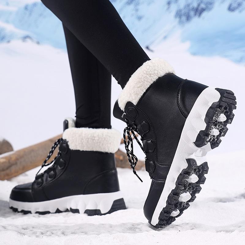 Nové zimní sněhule dámské střední holínky teplé a hromádkované zateplené severovýchodní venkovní lyžařské bavlněné boty velká velikost