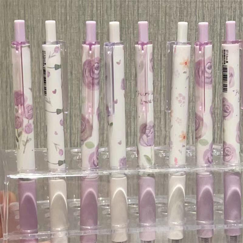 ST Fioletowa Róża Długopis Żelowy Klikany - Płynne Pisanie, Wysokiej Jakości Długopis dla Ucznia na Egzamin