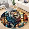 1PCStained Glass Lion Office Round Area Rug,  Mat Suitable For Office, Under Office Chairs Bedroom Living Room Home Decor, Room Deco