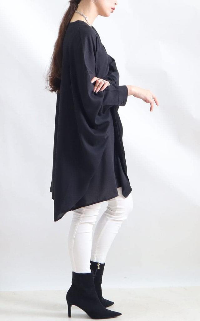Gold Japan Plus Size Long Long Dolman Solid Black Women's Tunic, V-Neck, Sleeves, Print, Asymmetrical, Color, Sw-0423, LL-6L,