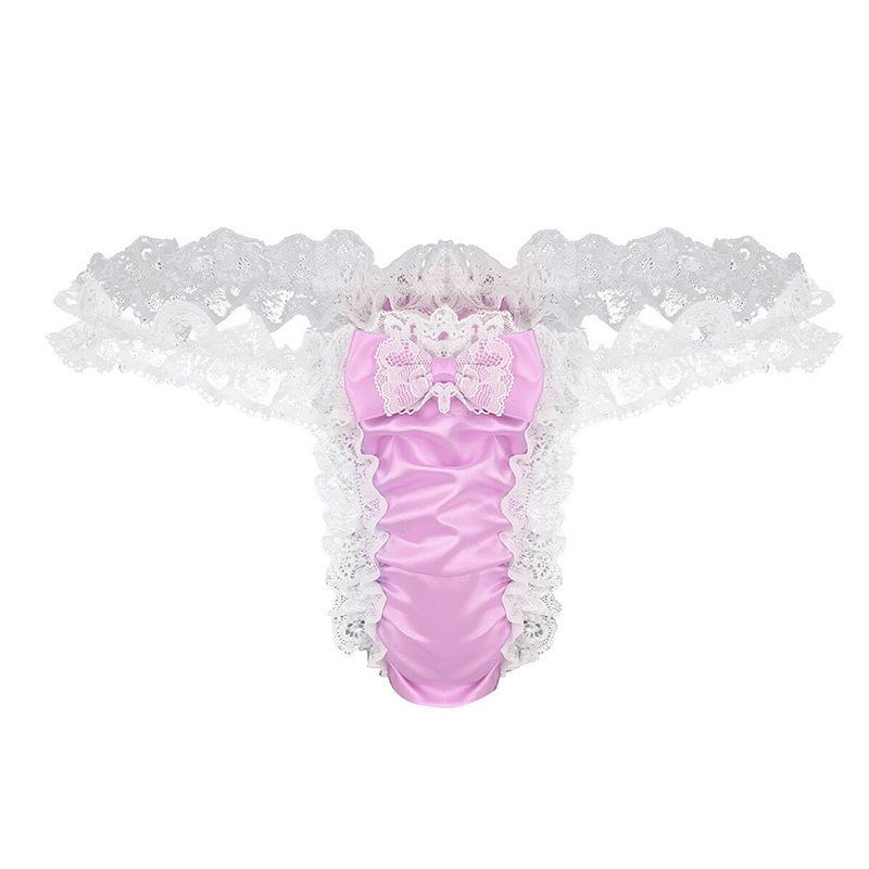 Valentines Day Underwear For Men Satin Lace Sexy Underwear Bow Girly Thong Sissy Panties Femboy Novelty Lingerie Crossdresser