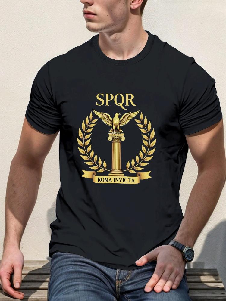 

Roman SPQR Eagle Roma Invicta Graphic Ancient Roman Empire Design100 cotton Oneck casual printed mens Tshirt 4XL