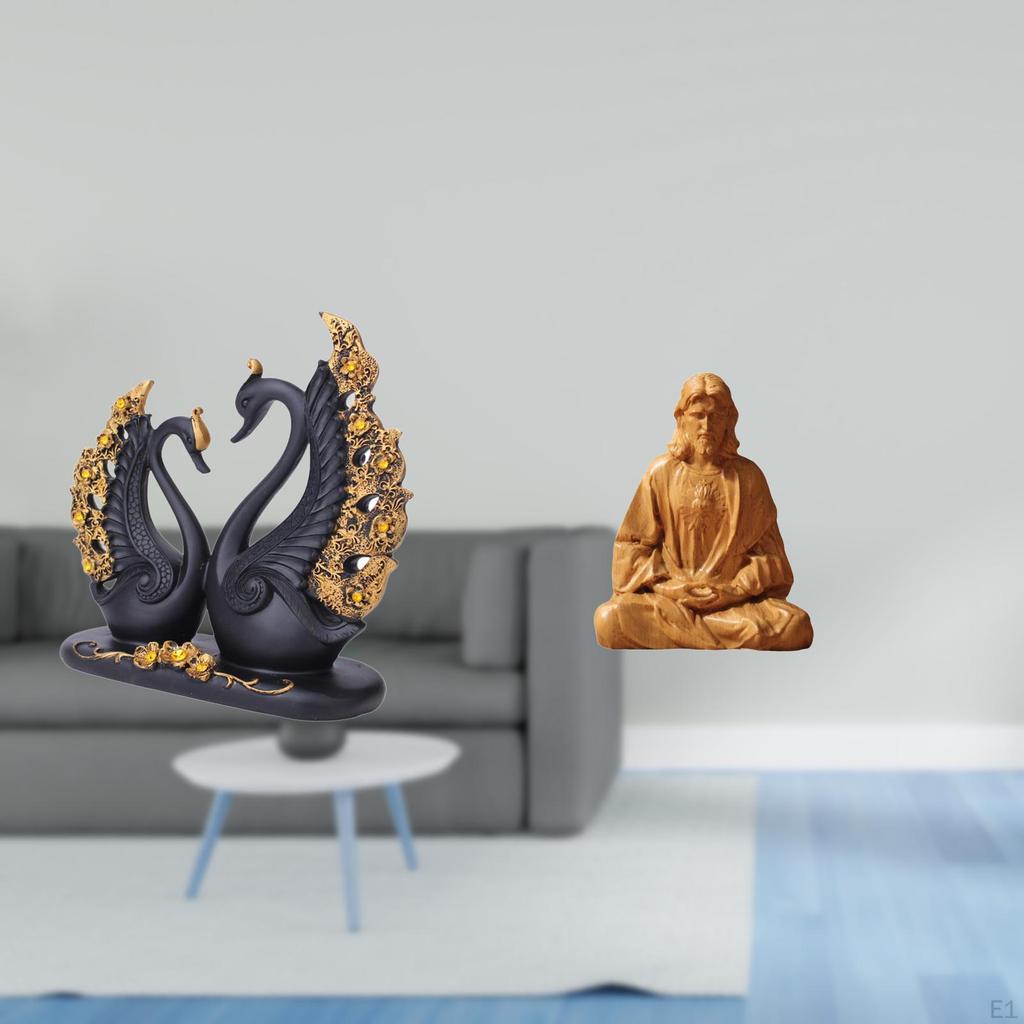 Swan Couple Figurine Resin Crafts European Art Animal Statue for Entrance Desk Bookshelf Home