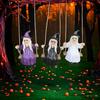 Ghost and Witch Pendant Set: Black-Clad Ghost Swing, White-Clad Ghost with Cat, Purple-Clad Witch for Courtyard & Garden Decor