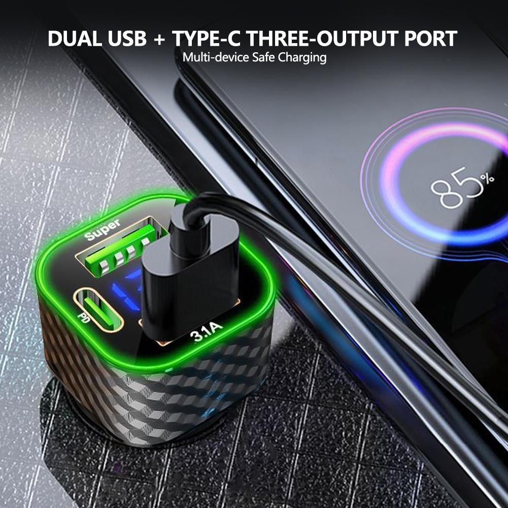 4 in 1 Car Charger Dual PD with Voltage Display USB Super Fast Charging Adapter for Smart Phone