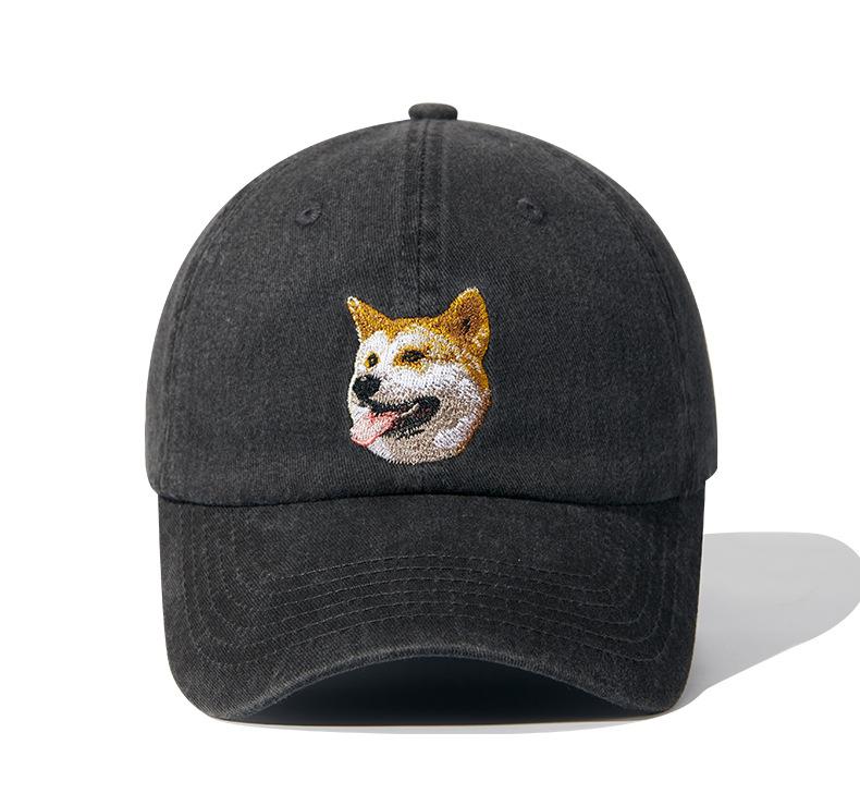 Dog Head Baseball Cap Trendy Brand Heavy Industry Washing Black Old Animal Embroidery Cap Children's Four Seasons Men