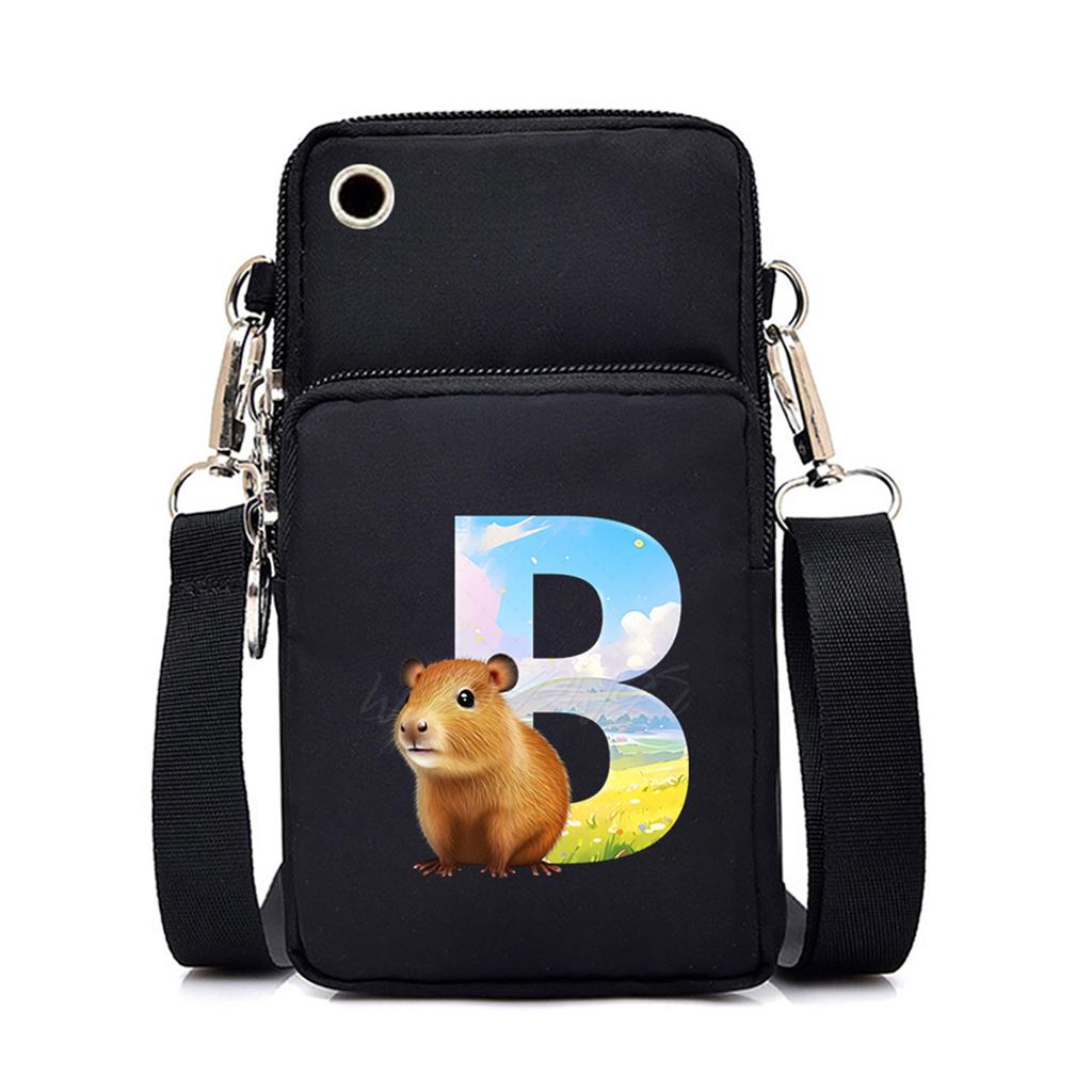 Letter Print Black Messenger Bag Casual Portable Mobile Phone Bag