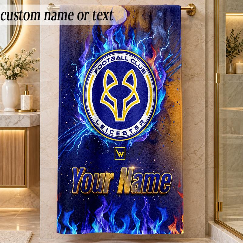 Beach TowelLeicester City Custom Name Text Personalized Soft Towel for Beach Pool Indoor Home Decor Gift