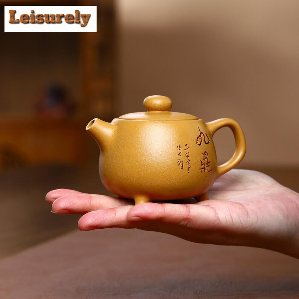 Chinese Yixing Authentic Tea Pot Handmade Purple Clay Tripods Teapot Raw Ore Section Mud Kettle Tea Ceremony Customized 171ml