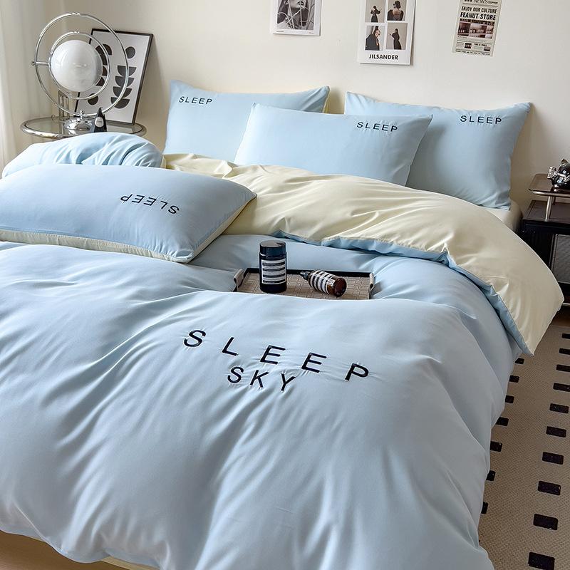 Bedding Four-piece Set Full Queen Size Printed Skin-friendly Water Wash Sheets Quilt Cover Pillowcase Set