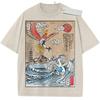 T Shirt Sports T Shirt Short Sleeve T Shirt Beige Unisex Pure Cotton Washed Vintage Japanese Art Pokemon Ho Oh and Lugia Print
