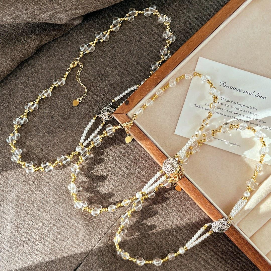 High Quality Natural White Crystal Artificial Crystal Pearl Necklace Clavicle Chain