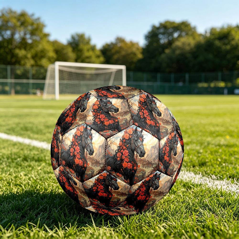 1pc Roses Horse Majesty Theme Soccer Ball Football, Size 5, Lightweight PVC, Durable Outdoor Training Soccer Ball, Gift M61466