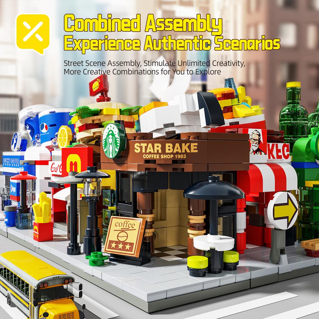 DIY Store Building Blocks Model Fast Food Restaurant Coffee Shop Puzzle Assembled Children's Educational Toys Birthday Gifts