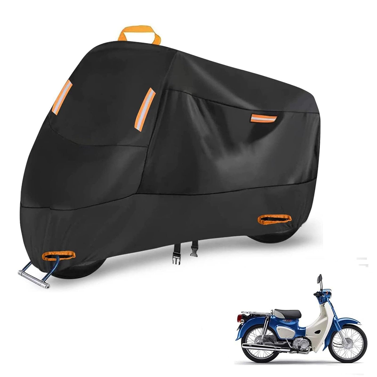 

Motorcycle Cover, Compatible with Honda Super Cub 110, Heat Resistant, Extended, Windproof Belt, Waterproof, One Size чёрный