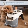 Double Raised Dog Bowl In Stainless Steel and Plastic with Non-Slip Feet, 47x25x20cm, White and Grey