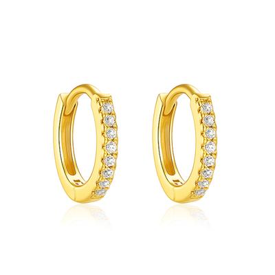 Classic Pave Hoop Earrings - 925 Sterling Silver Gold Plated