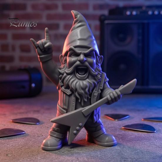 Estatua de Enano de Música Retro con Guitarra Eléctrica, Estatua de Gnomo de Jardín Estilo Punk, Escultura Creativa de PLA Pintada a Mano para Accesorios de Estantería del Hogar, Patio Césped