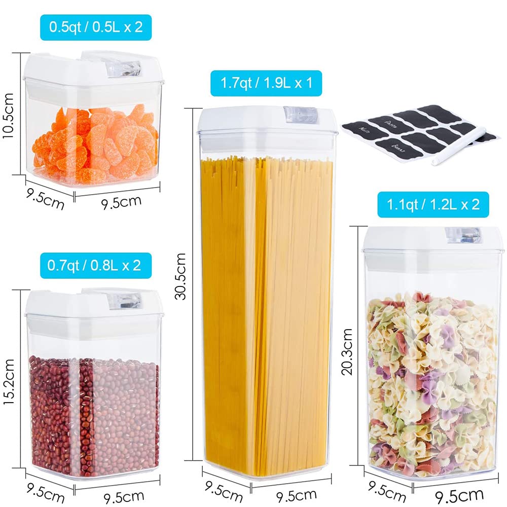 Recipientes de Vácuo de Plástico Herméticos para e Conjunto x 800ml x 1200ml x Herméticos e Café, Massa, Farinha, Açúcar, Pó, Lanches, Chá, Mais. 7 peças (1500ml