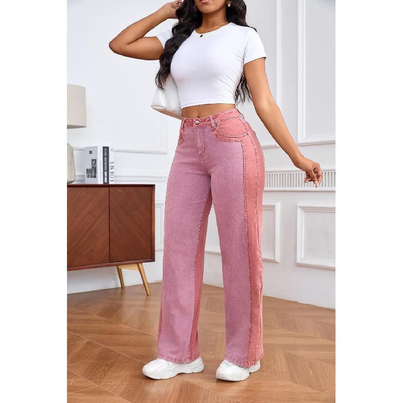 Patchwork Design Wide-Leg Jeans for Women 2026 New Slim-Fit Slimming Color-Block Long Pants