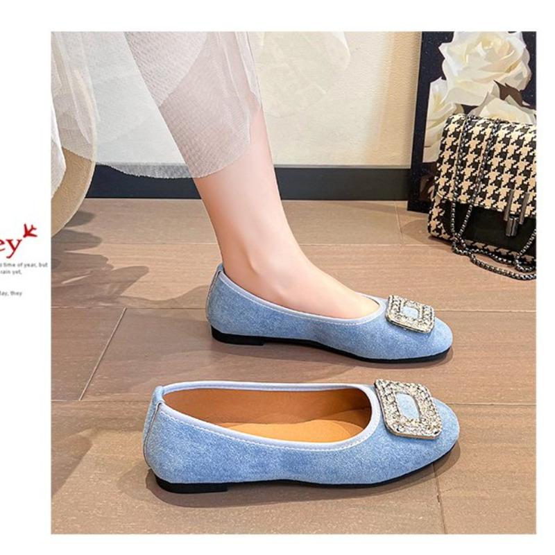 

Модная летняя обувь женская женская обувь осенние повседневные кроссовки женские низкий каблук мелкий вырез кристалл квадратный носок модная пряжка 2025 Dre 42 небесно-голубой