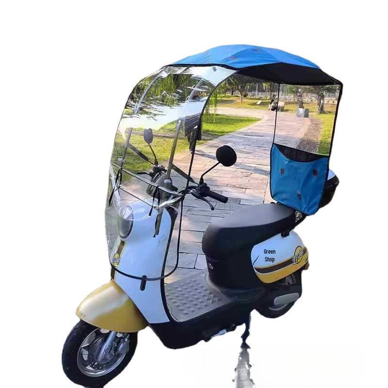 Electric Vehicle Detachable Folding Awning: Retractable Sunshade, Windproof & Rainproof for Pedal Motorcycles.