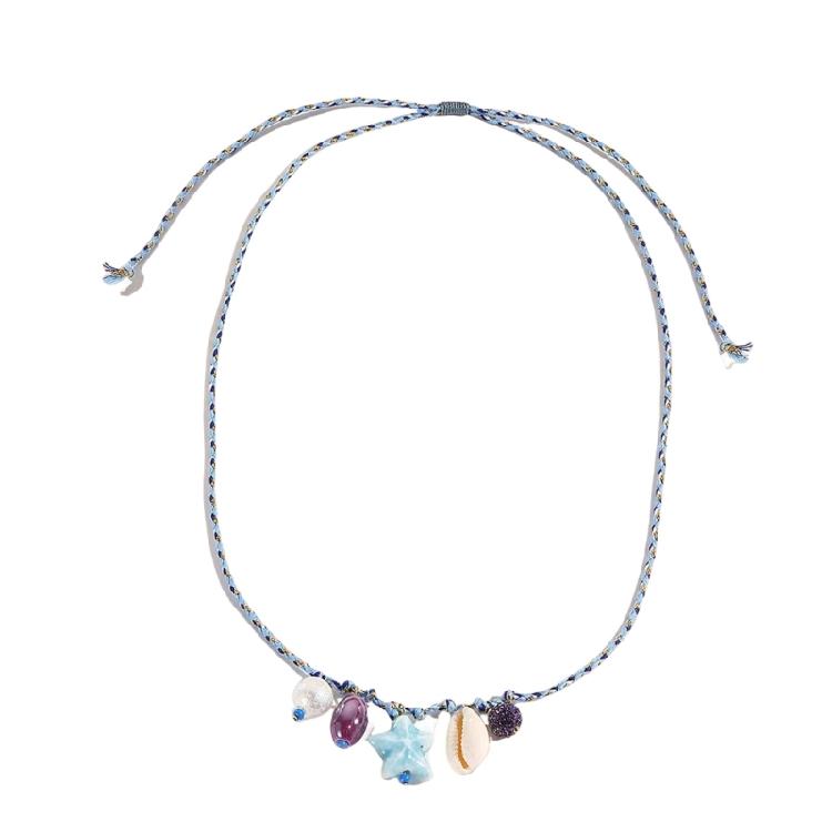 Marine Life Inspired Ceramic Shell And Starfish Beaded Necklace Vibrant Beach Jewelry Adjustable For Swimwear Matching