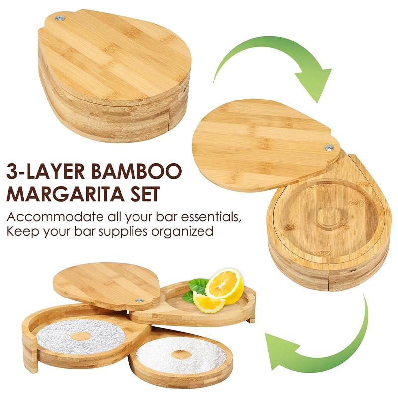 3 Tier Salt Rimmer Bamboo Material Margarita Glass Rimmer for Cocktails Adjustable Sauce Seasoning Plate Mixing Sugar Rim Box