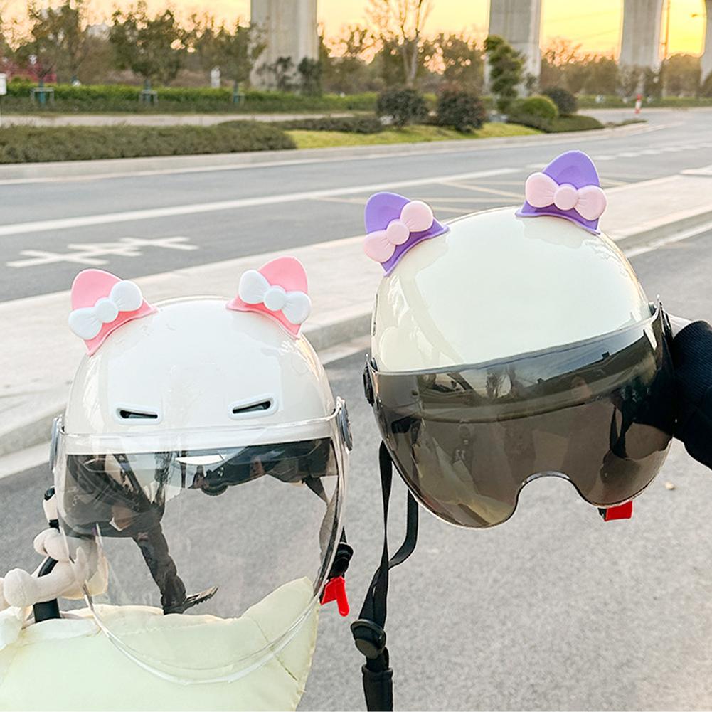 2Pcs Cute Motorcycle Helmet Bear‘s ’Ears with Bow Motocross Electric Bike Helmet and Car Steering Wheel Decroation Accessories Driving Styling