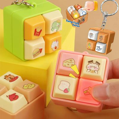 4 Button Fidget Keychain Tungtungtung Wooden Stick ManCatDogCapybara Keyboard Clicker Anime Peripheral Stress Relief Gift Toy