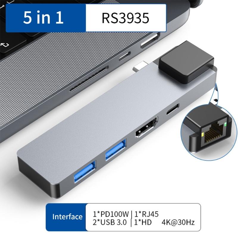 Aluminum Alloys Multiports USB C Adapters Supports PD100W Charging HDTV 4K30Hz Display For Laptop