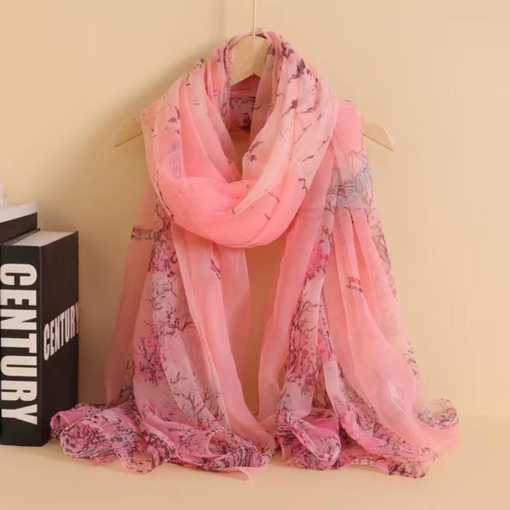 Spring and Autumn Shawl Women's Sunscreen Scarf White with Long Soft Gauze Summer Seaside Large Beach Scarf Travel Silk Scarf