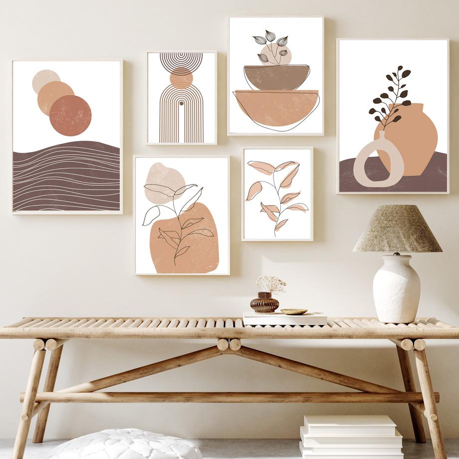 Abstract Line Leaves Vase Boho Gallery Posters And Prints Canvas Painting Wall Art Pictures For Living Room Home Decor
